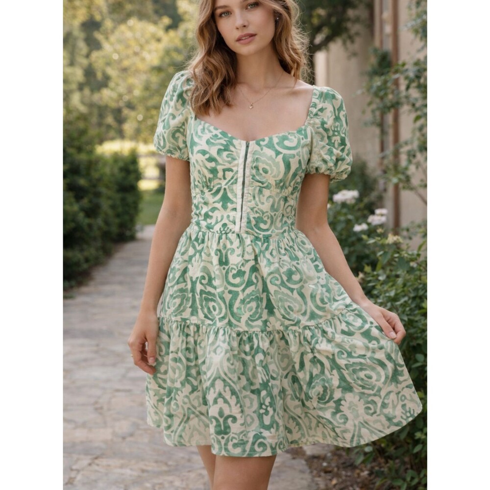 House of Harlow 1960 Linen Blend Tiered Corset Dress Milkmaid Cottagecore XS